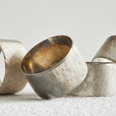 Set of 4 Midcentury Napkin Rings in Patinated Silver - 4609023