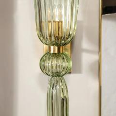 Set of 4 Modern Celadon Handblown Murano Glass Brass Sconces w Elongated Drop - 4438883