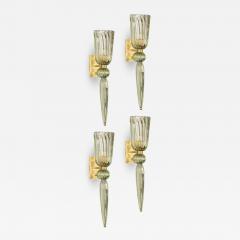 Set of 4 Modern Celadon Handblown Murano Glass Brass Sconces w Elongated Drop - 4441237