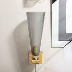 Set of 4 Modern Conical Smoked Graphite Handblown Murano Glass Brass Sconces - 4438403
