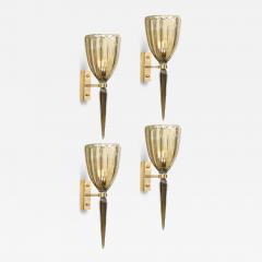 Set of 4 Modern Hand Blown Murano Iridescent Smoked Emerald Glass Fluted Sconces - 4404024