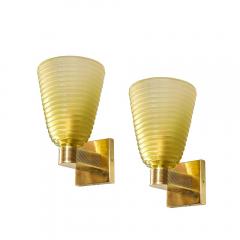 Set of 4 Modern Hand Blown Smoked Peridot Hive Form Murano Glass Brass Sconces - 4403233
