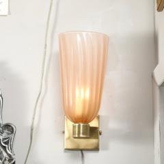 Set of 4 Modernist Brass and Hand Blown Smoked Rose Murano Fluted Glass Sconces - 4489565