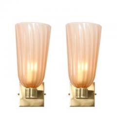 Set of 4 Modernist Brass and Hand Blown Smoked Rose Murano Fluted Glass Sconces - 4489574