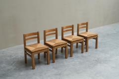 Set of 4 Modernist Chairs in Solid Oak and Straw Belgium 1960s - 4582032