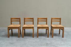 Set of 4 Modernist Chairs in Solid Oak and Straw Belgium 1960s - 4582033