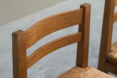 Set of 4 Modernist Chairs in Solid Oak and Straw Belgium 1960s - 4582036