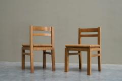 Set of 4 Modernist Chairs in Solid Oak and Straw Belgium 1960s - 4582052