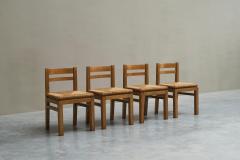 Set of 4 Modernist Chairs in Solid Oak and Straw Belgium 1960s - 4582088