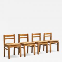 Set of 4 Modernist Chairs in Solid Oak and Straw Belgium 1960s - 4582642