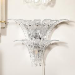 Set of 4 Modernist Hand Blown Murano Clear Glass Nickel Fitted Palma Sconces - 4438262