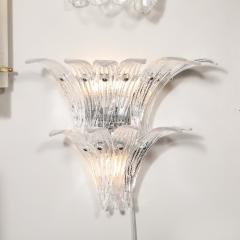 Set of 4 Modernist Hand Blown Murano Clear Glass Nickel Fitted Palma Sconces - 4438267