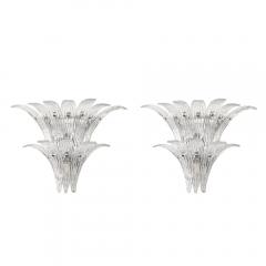 Set of 4 Modernist Hand Blown Murano Clear Glass Nickel Fitted Palma Sconces - 4438269