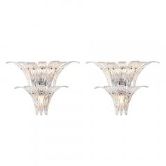 Set of 4 Modernist Hand Blown Murano Clear Glass Nickel Fitted Palma Sconces - 4438276