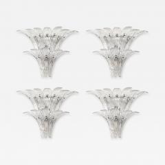 Set of 4 Modernist Hand Blown Murano Clear Glass Nickel Fitted Palma Sconces - 4441153