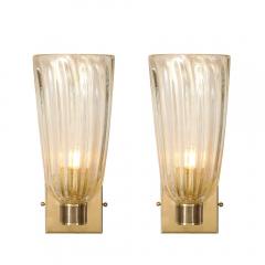 Set of 4 Modernist Hand Blown Murano Fluted Glass Sconces W 24kt Gold Flecks - 4438395
