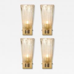 Set of 4 Modernist Hand Blown Murano Fluted Glass Sconces W 24kt Gold Flecks - 4441205