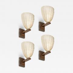 Set of 4 Modernist Hand Blown Murano Glass Sconces in Opalene Glass w 24Kt Gold - 4404023