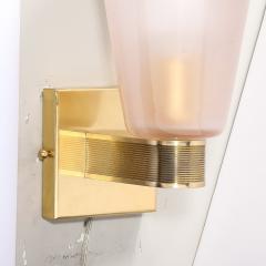 Set of 4 Modernist Hand Blown Murano Smoked Pink Glass w Reeded Brass Sconces - 4438384