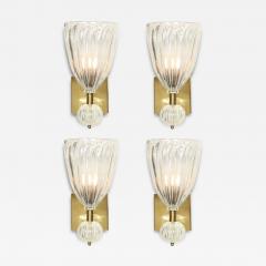 Set of 4 Modernist Handblown Iridescent Murano Glass Sconces w Orbital Drop - 4441239