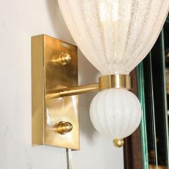 Set of 4 Modernist Handblown Murano Fluted Bullicante Glass Orbital Drop Sconces - 4438299