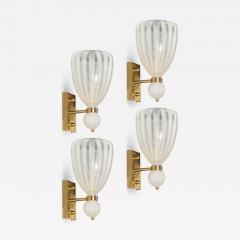 Set of 4 Modernist Handblown Murano Fluted Bullicante Glass Orbital Drop Sconces - 4441157