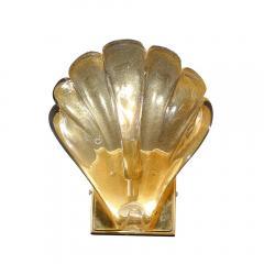 Set of 4 Modernist Handblown Murano Glass Shell Form Sconces W 24Kt Gold Flecks - 4438333