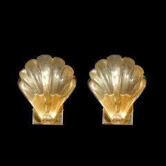 Set of 4 Modernist Handblown Murano Glass Shell Form Sconces W 24Kt Gold Flecks - 4438335