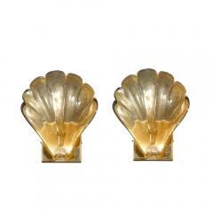Set of 4 Modernist Handblown Murano Glass Shell Form Sconces W 24Kt Gold Flecks - 4438342