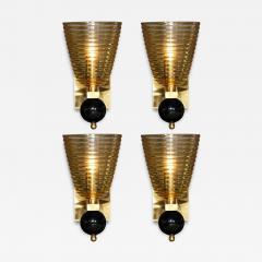 Set of 4 Modernist Handblown Murano Hive Glass Form Sconces w Jet Black Orbital - 4441238