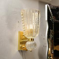 Set of 4 Modernist Handblown Ruffled Murano Glass Sconces W 24K Gold Fleck - 4403243