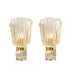 Set of 4 Modernist Handblown Ruffled Murano Glass Sconces W 24K Gold Fleck - 4403246