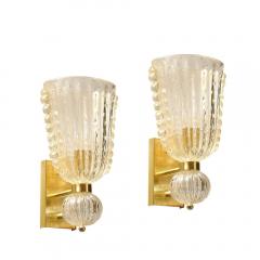 Set of 4 Modernist Handblown Ruffled Murano Glass Sconces W 24K Gold Fleck - 4403253