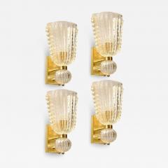Set of 4 Modernist Handblown Ruffled Murano Glass Sconces W 24K Gold Fleck - 4404028