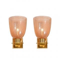 Set of 4 Modernist Handblown Smoked Rose Brass Murano Glass Pulegoso Sconces - 4438320