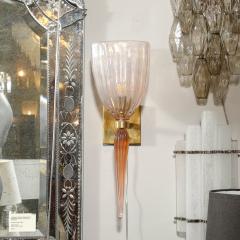 Set of 4 Modernist Handblown Spike Drop Iridescent Pink Murano Glass Sconces - 4438339