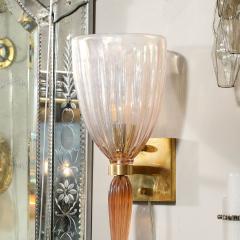 Set of 4 Modernist Handblown Spike Drop Iridescent Pink Murano Glass Sconces - 4438340