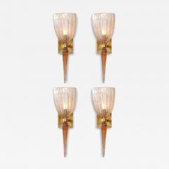 Set of 4 Modernist Handblown Spike Drop Iridescent Pink Murano Glass Sconces - 4441163