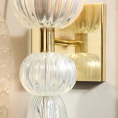 Set of 4 Modernist Iridescent Murano Glass Brass Sconces w Elongated Drop - 4489844