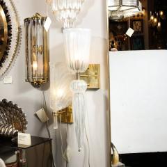 Set of 4 Modernist Iridescent Murano Glass Brass Sconces w Elongated Drop - 4489848