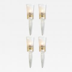 Set of 4 Modernist Iridescent Murano Glass Brass Sconces w Elongated Drop - 4491380
