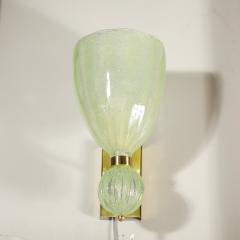 Set of 4 Modernist Pale Jade Hand blown Murano Glass Sconces W Brass Fitting - 4403215