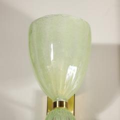 Set of 4 Modernist Pale Jade Hand blown Murano Glass Sconces W Brass Fitting - 4403217