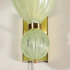 Set of 4 Modernist Pale Jade Hand blown Murano Glass Sconces W Brass Fitting - 4403218