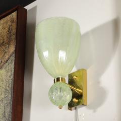 Set of 4 Modernist Pale Jade Hand blown Murano Glass Sconces W Brass Fitting - 4403220