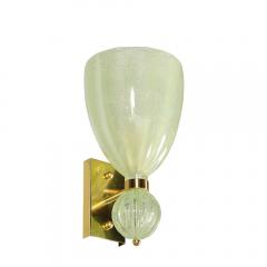 Set of 4 Modernist Pale Jade Hand blown Murano Glass Sconces W Brass Fitting - 4403221