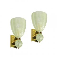 Set of 4 Modernist Pale Jade Hand blown Murano Glass Sconces W Brass Fitting - 4403224