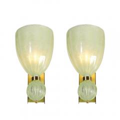 Set of 4 Modernist Pale Jade Hand blown Murano Glass Sconces W Brass Fitting - 4403230