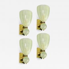 Set of 4 Modernist Pale Jade Hand blown Murano Glass Sconces W Brass Fitting - 4404026