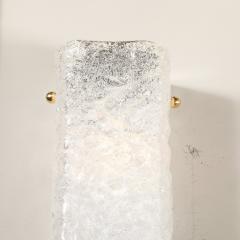 Set of 4 Modernist Rectangular Hand Blown Murano Mottled Glass Sconces w Brass - 4438217